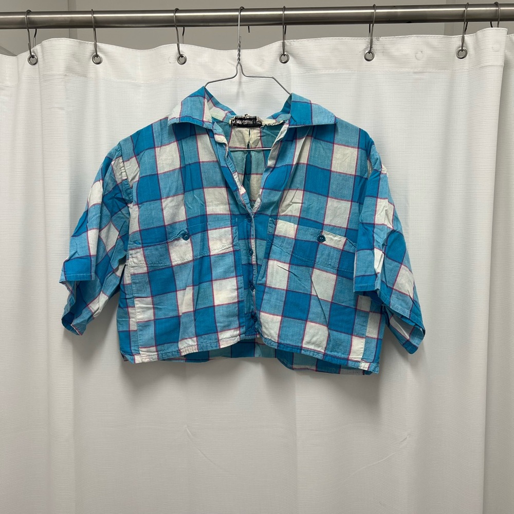 Vintage plaid button crop top